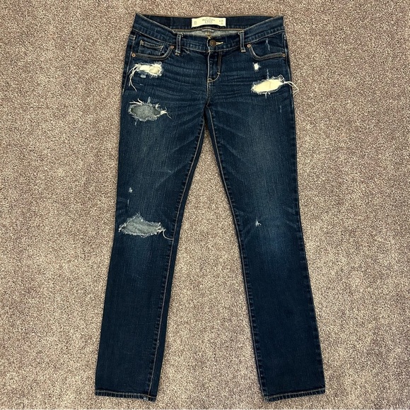 Abercrombie & Fitch Women's Erin Jeans Size 0 S Blue Distressed Skinny Low Rise - Picture 2 of 14